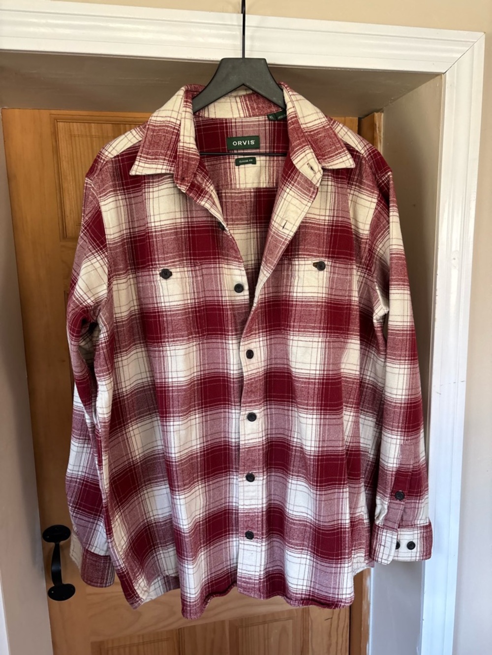 Orvis Perfect Flannel Shirt Button Down, Plaid Cotton Outdoorsman Crimson XLT
